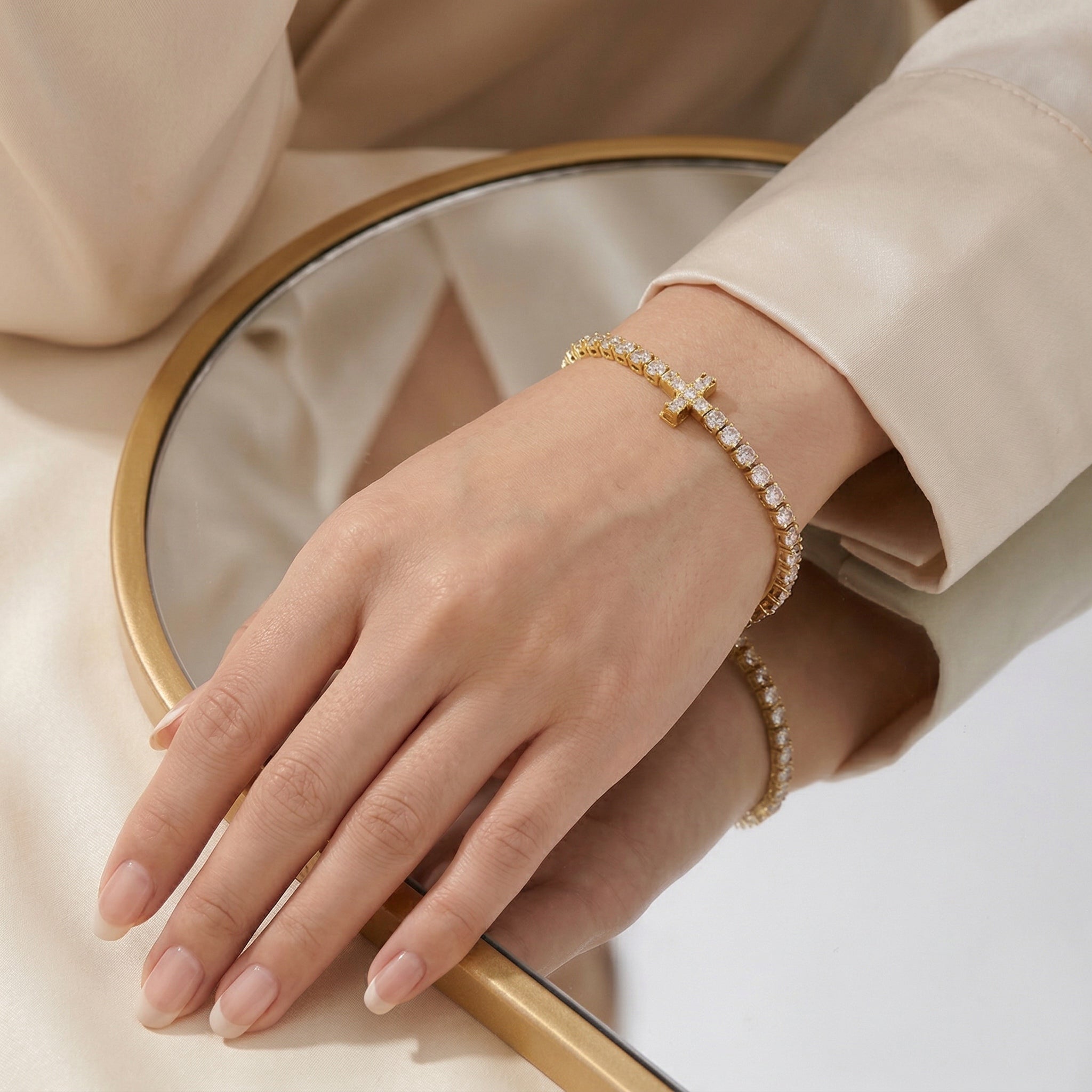 Gold-Plated Crystal Cross Bracelet