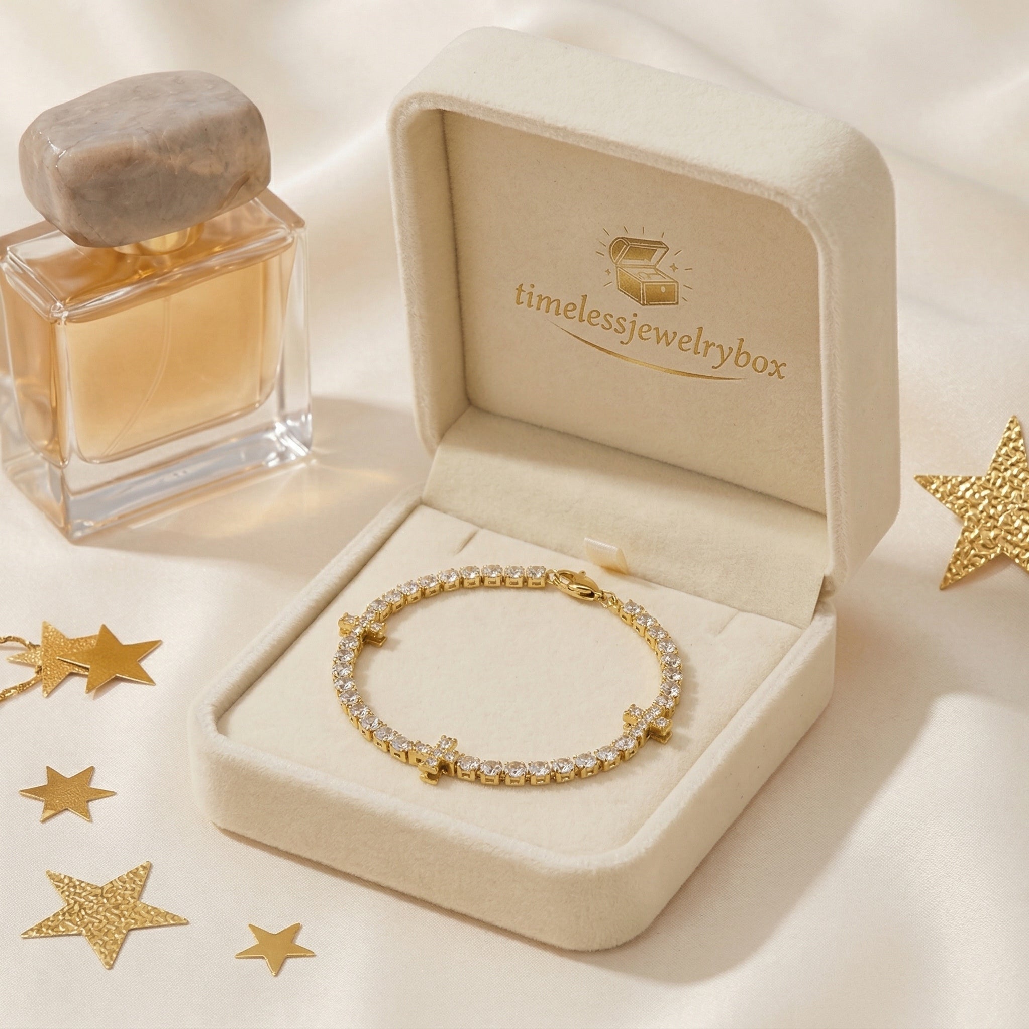 Gold-Plated Crystal Cross Bracelet