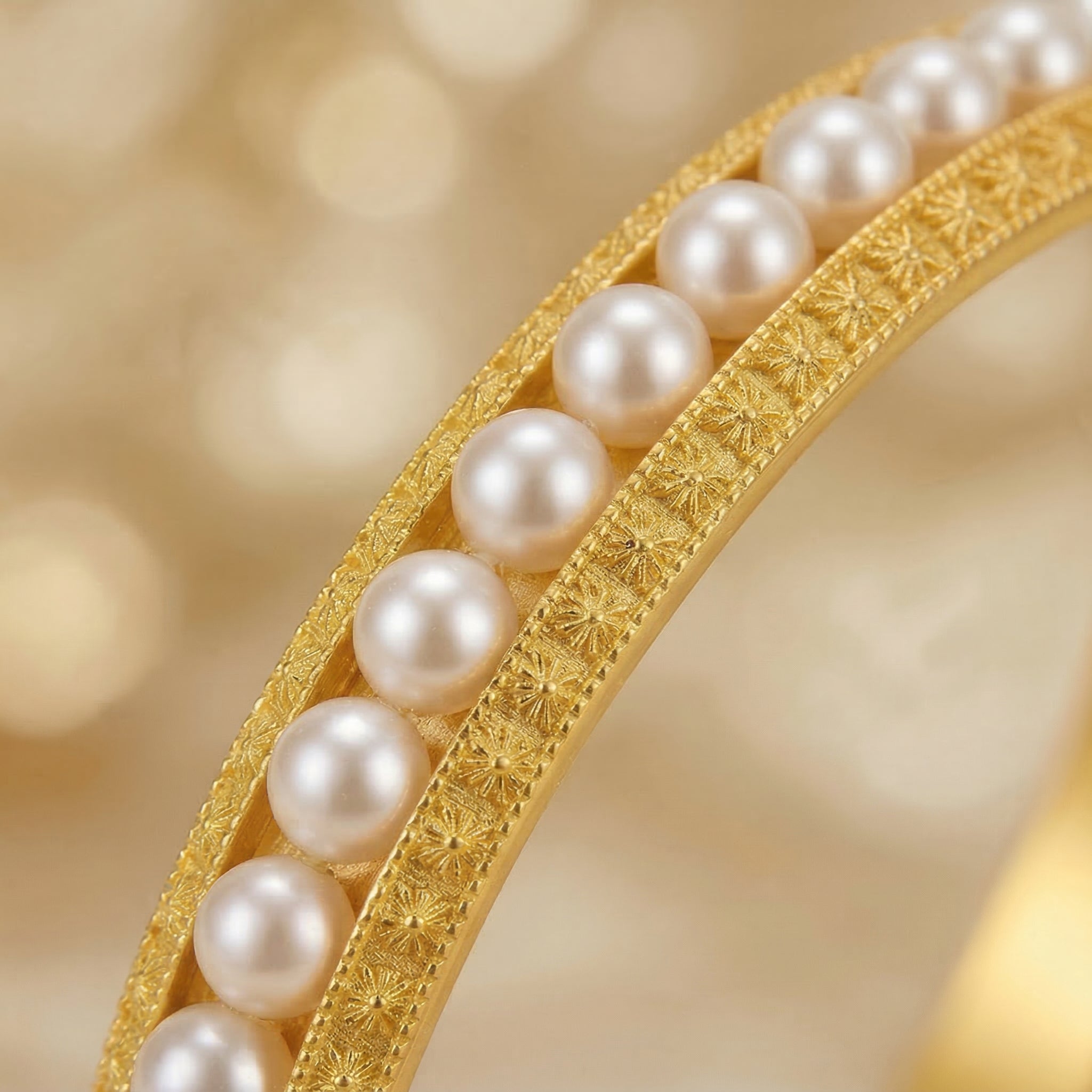 Elegant Gold-Plated Pearl Bangle