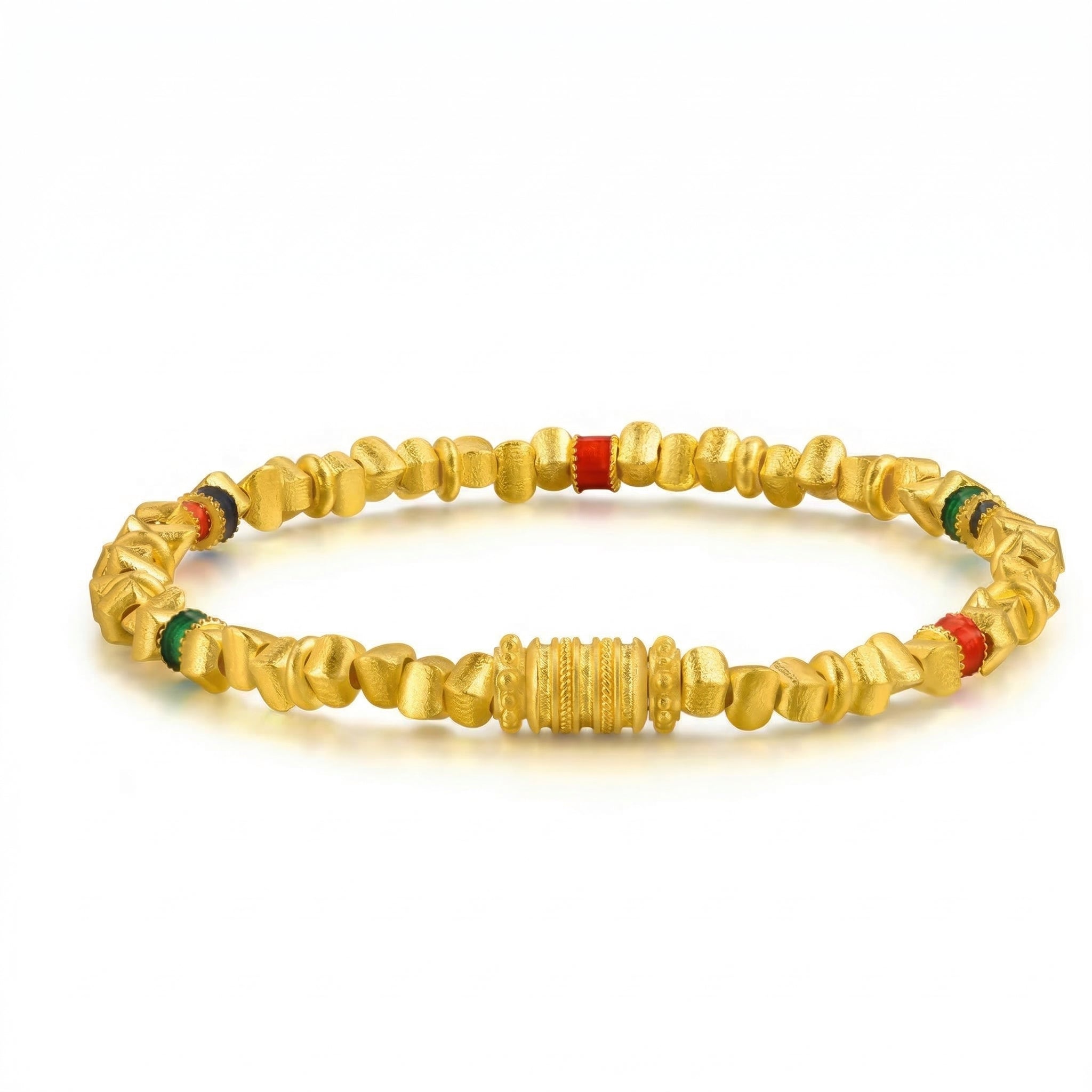 Gold-Plated Beaded Bracelet with Colored Accents