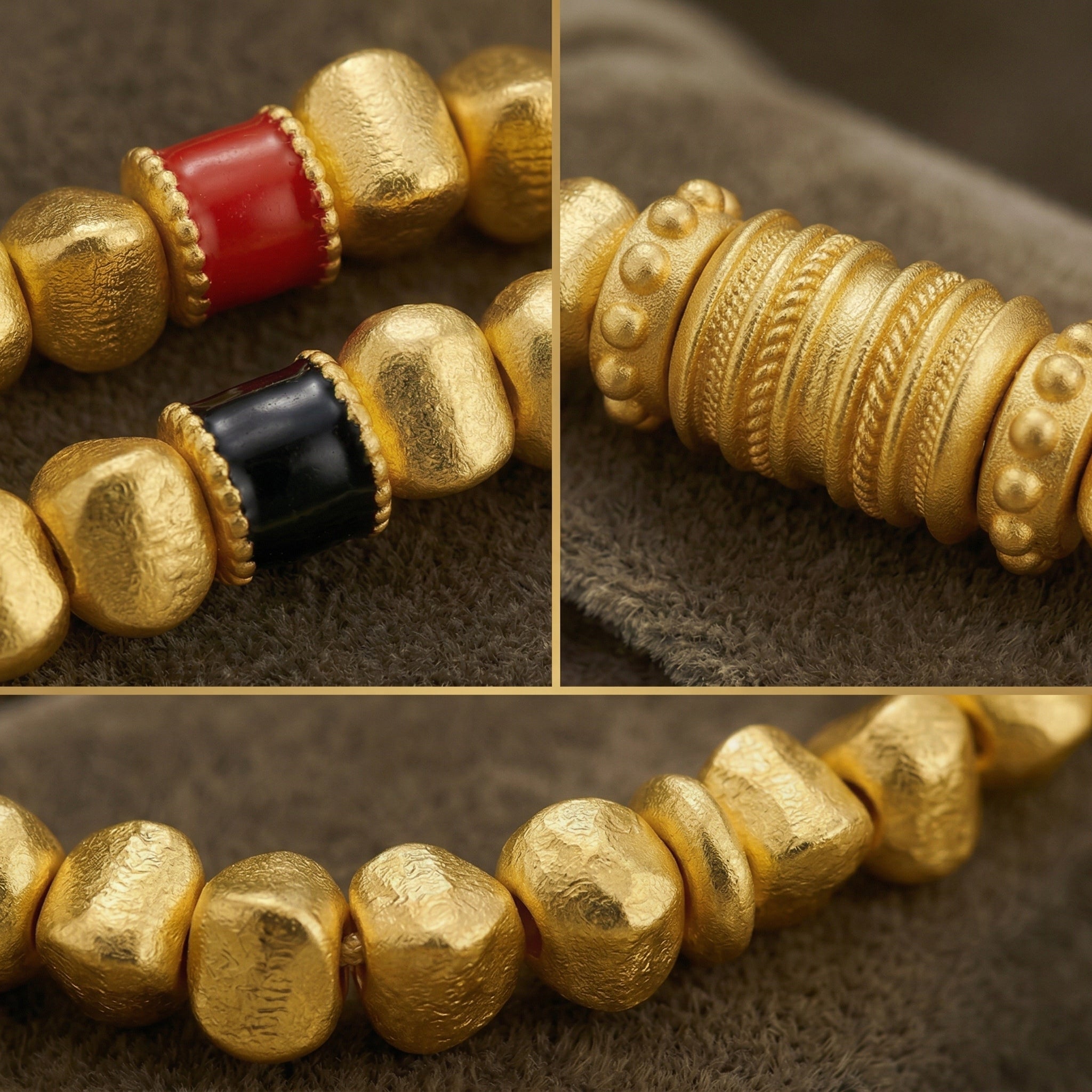 Gold-Plated Beaded Bracelet with Colored Accents