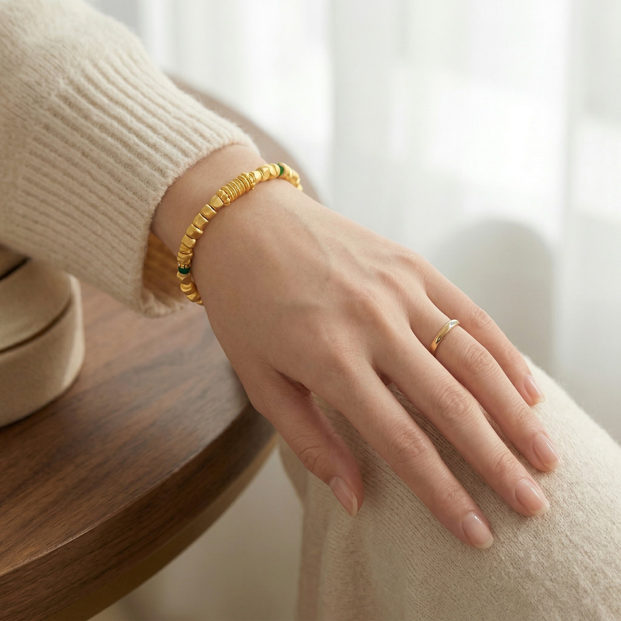 Gold-Plated Beaded Bracelet with Colored Accents