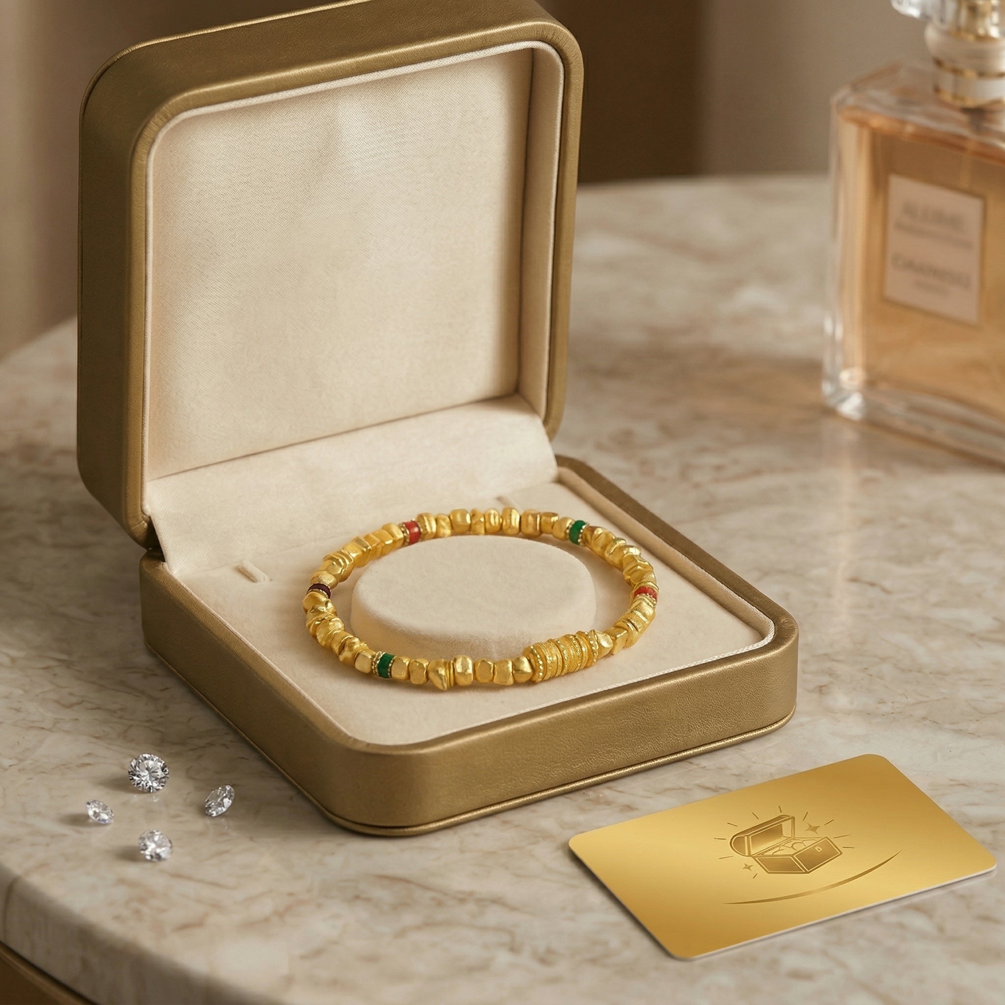 Gold-Plated Beaded Bracelet with Colored Accents