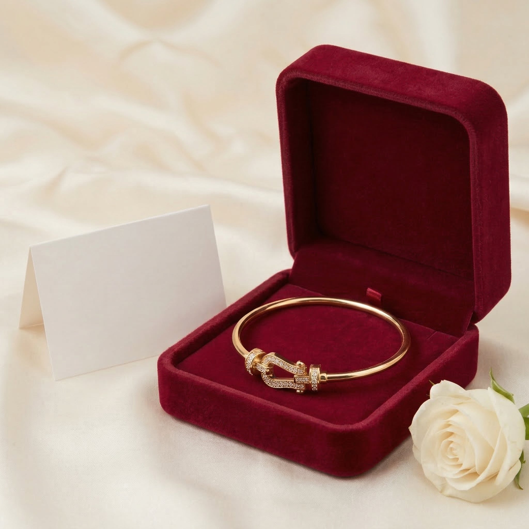 Golden Crystal-Studded Buckle Bangle