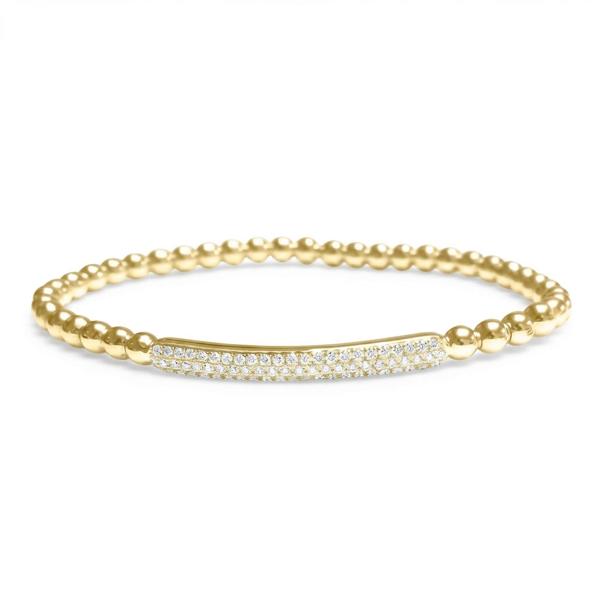 Gold-Plated Beaded Bangle with Crystal Bar